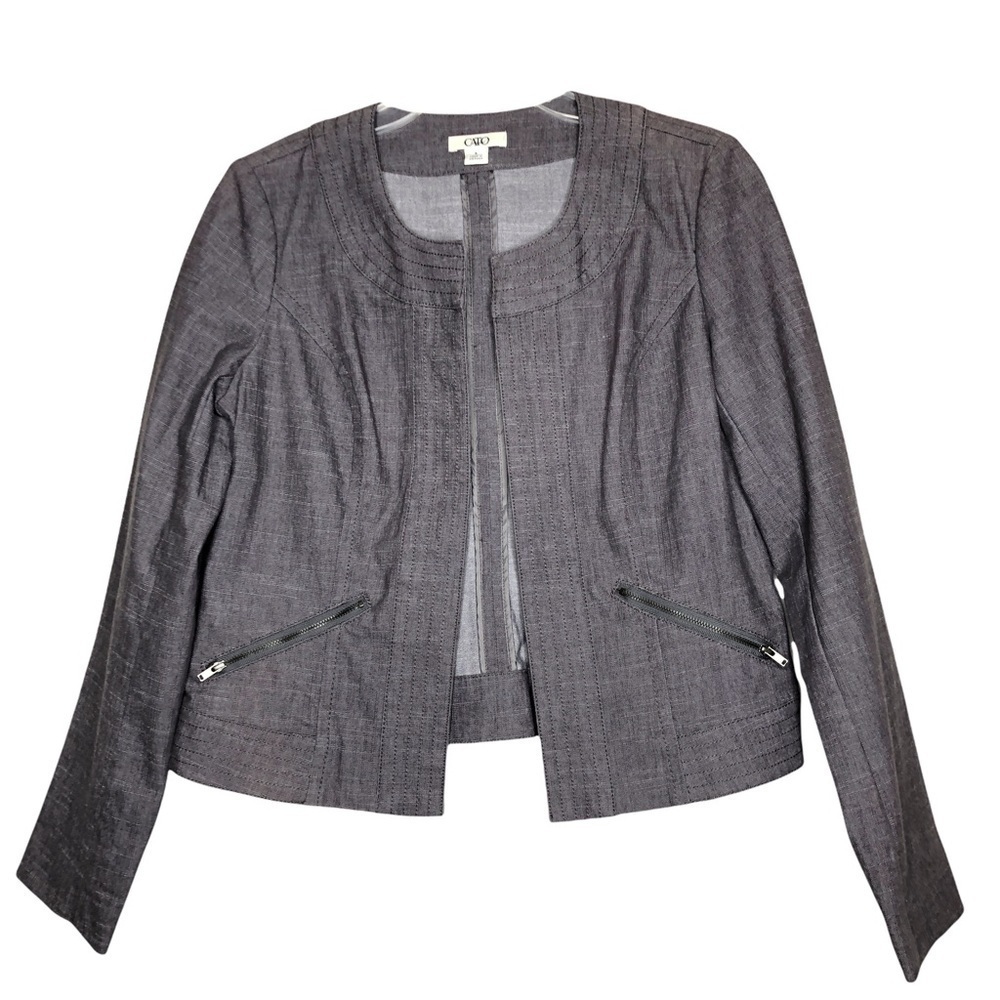 NEW - Cato Gray Open Front Round Neck Short Blazer w/ Zipper Pockets- Size Small